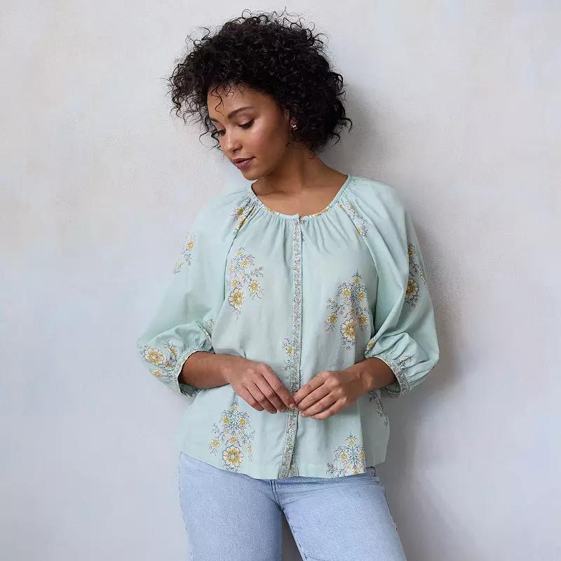 Women's LC Lauren Conrad Raglan Sleeve Button Front Top,  Product Image