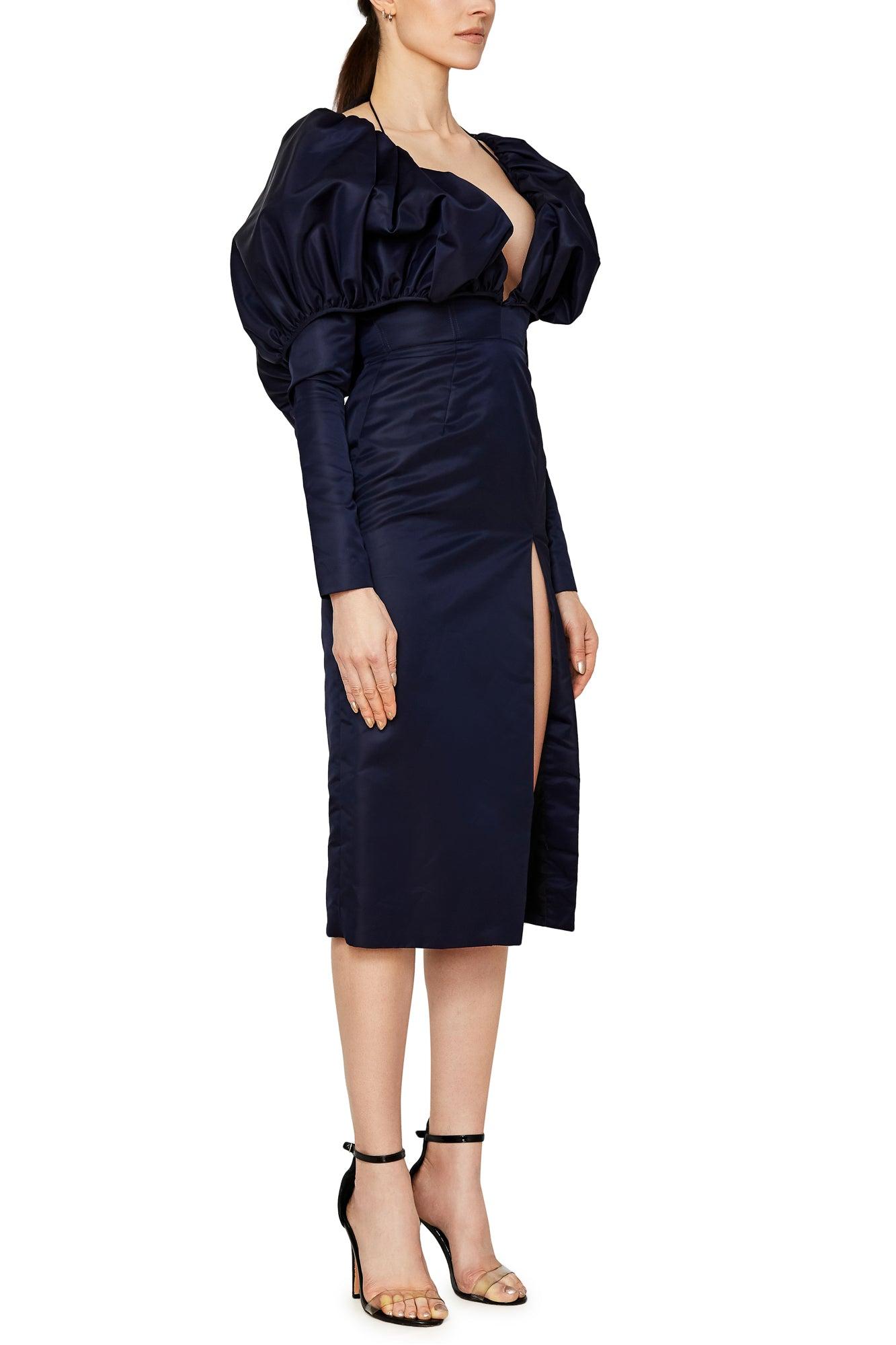 Puff Sleeve Midi Dress with Halter Straps Product Image