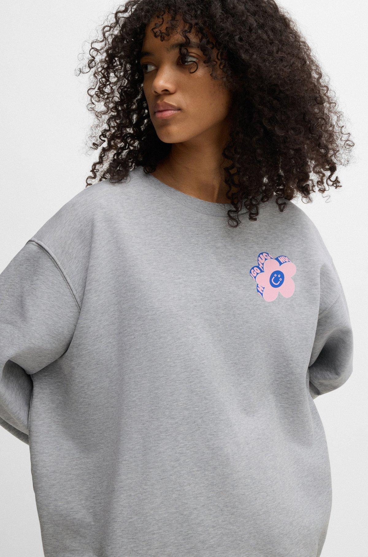 HUGO - Oversize-fit sweatshirt in cotton terry with logo artwork - Light Grey Product Image