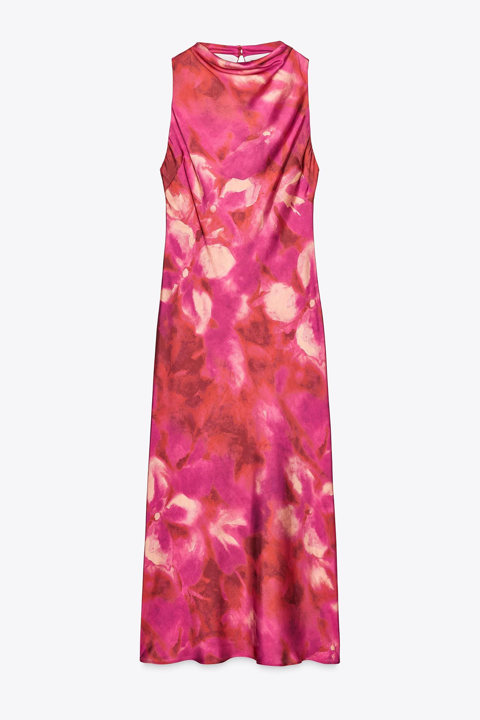 PRINTED SATIN EFFECT MIDI DRESS Product Image