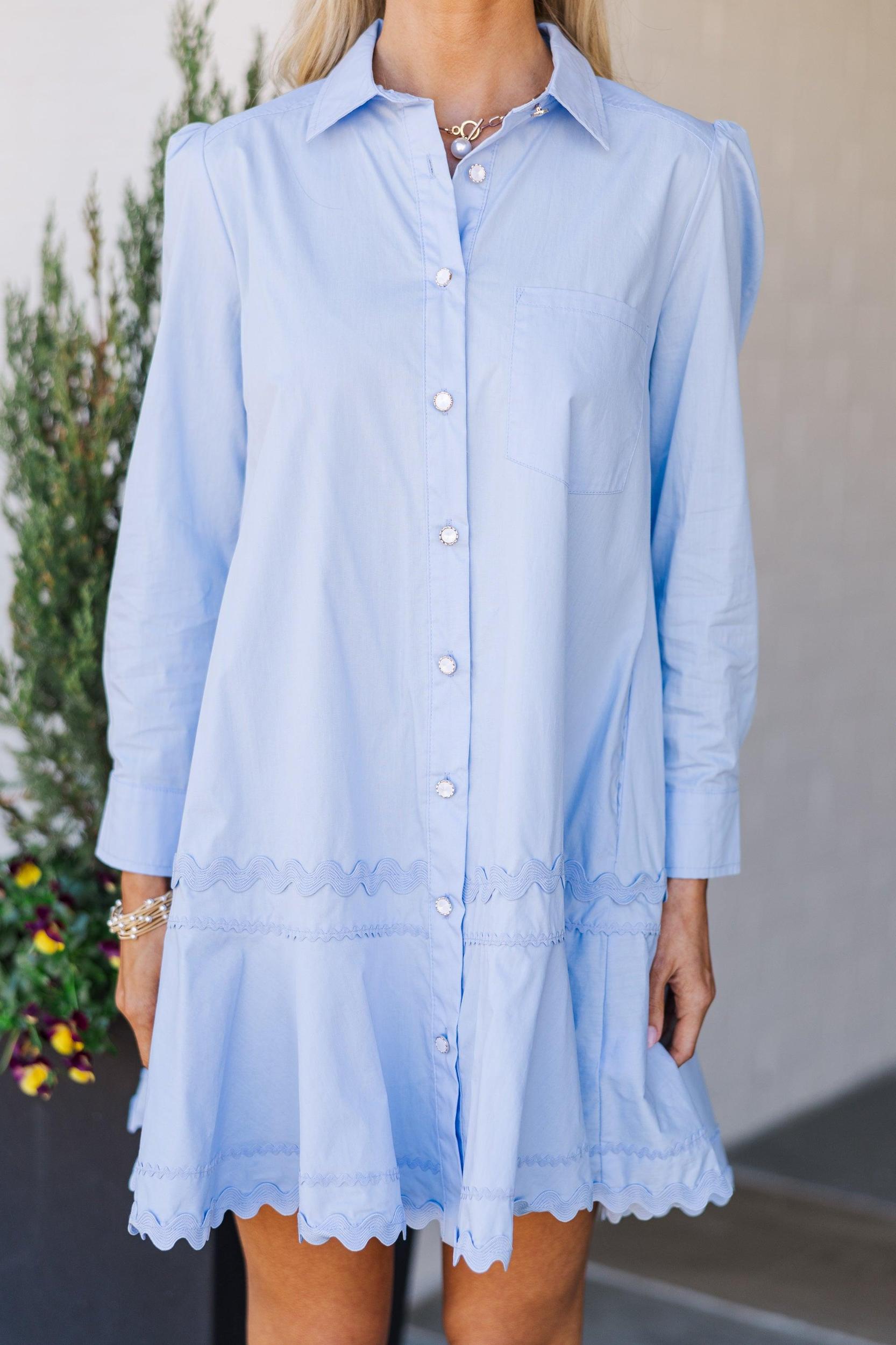 All Your Own Light Blue Rickrack Shirt Dress Female Product Image
