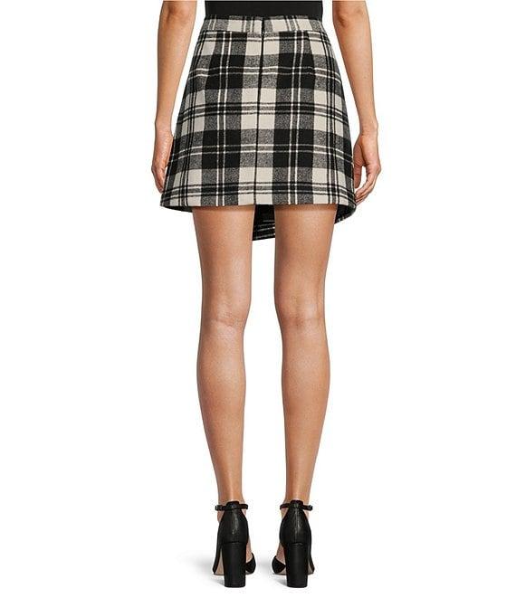 Antonio Melani Georgie Woven Brushed Plaid Fringe High Rise Wrap Front Mini A-Line Skirt Product Image