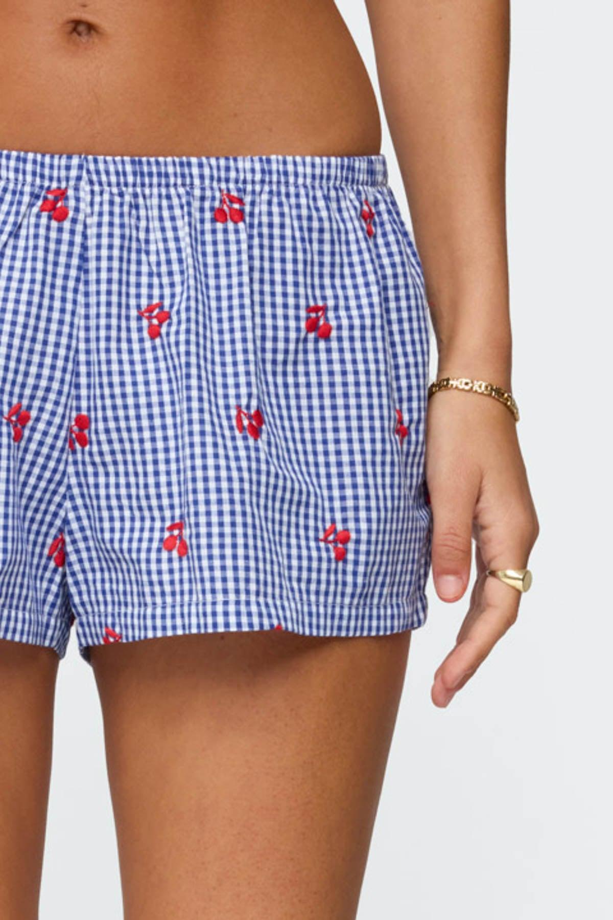 Cherry Embroidered Gingham Boxer Shorts Product Image