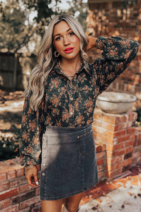 Autumn Blooms Knit Button Up in Hunter Green Product Image