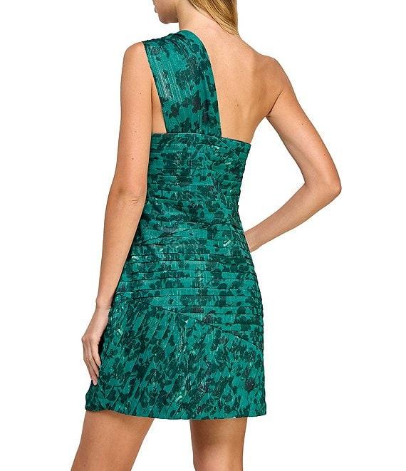 Layered With Love Gina Floral Chiffon Lurex Strip One Shoulder Sleeveless Gathered Ruffle Hem Mini Dress Product Image