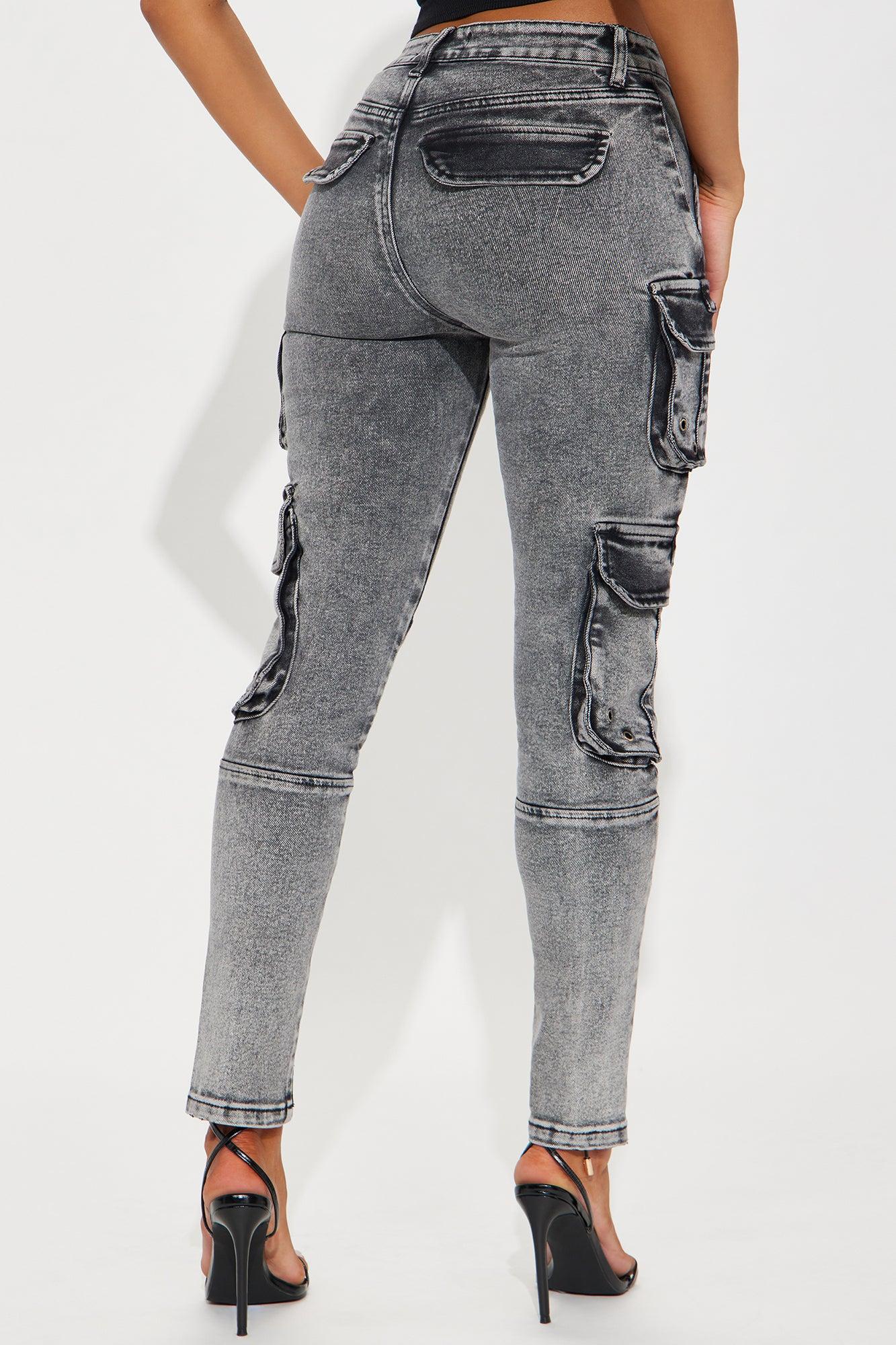 Dealing With It Cargo Stretch Skinny Jeans - Acid Wash Black Product Image