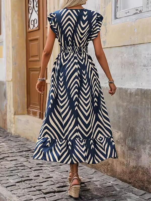 Flying Sleeves Loose Elasticity Printed Split-Joint V-Neck Maxi Dresses Product Image