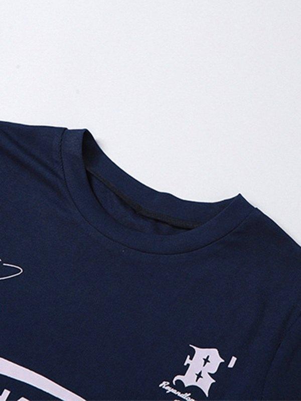 Logo Graphic Patchwork Long Sleeve Crop Top Product Image