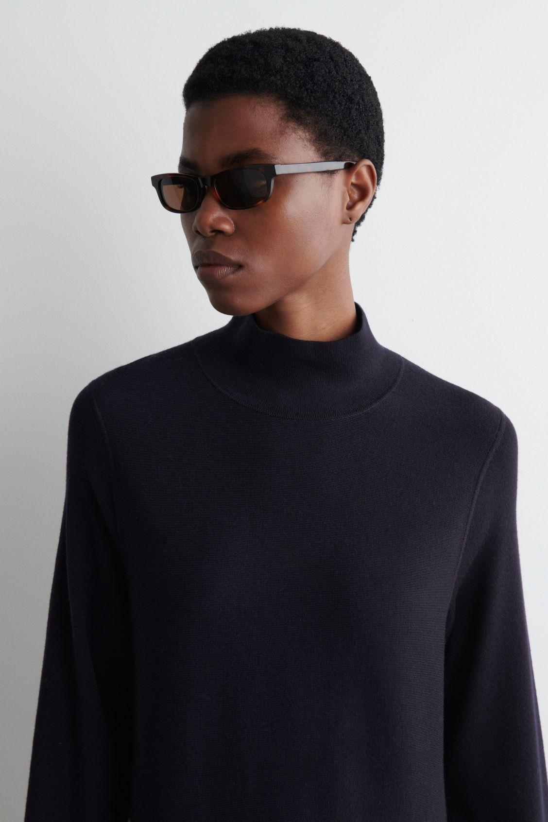 FLARED HIGH-NECK WOOL MINI DRESS Product Image