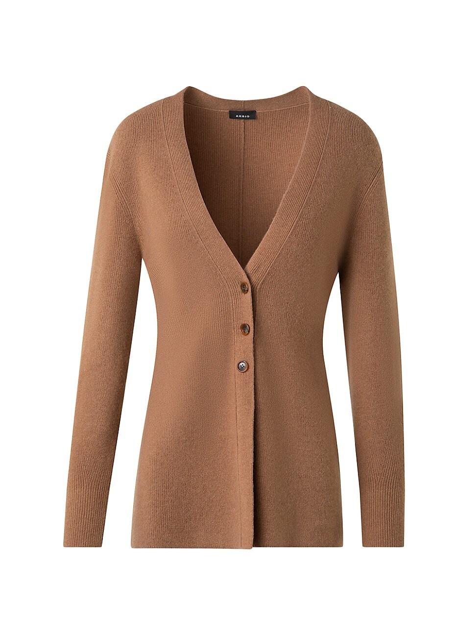 Womens Stretch Cashmere Rib-Knit V-Neck Cardigan Product Image