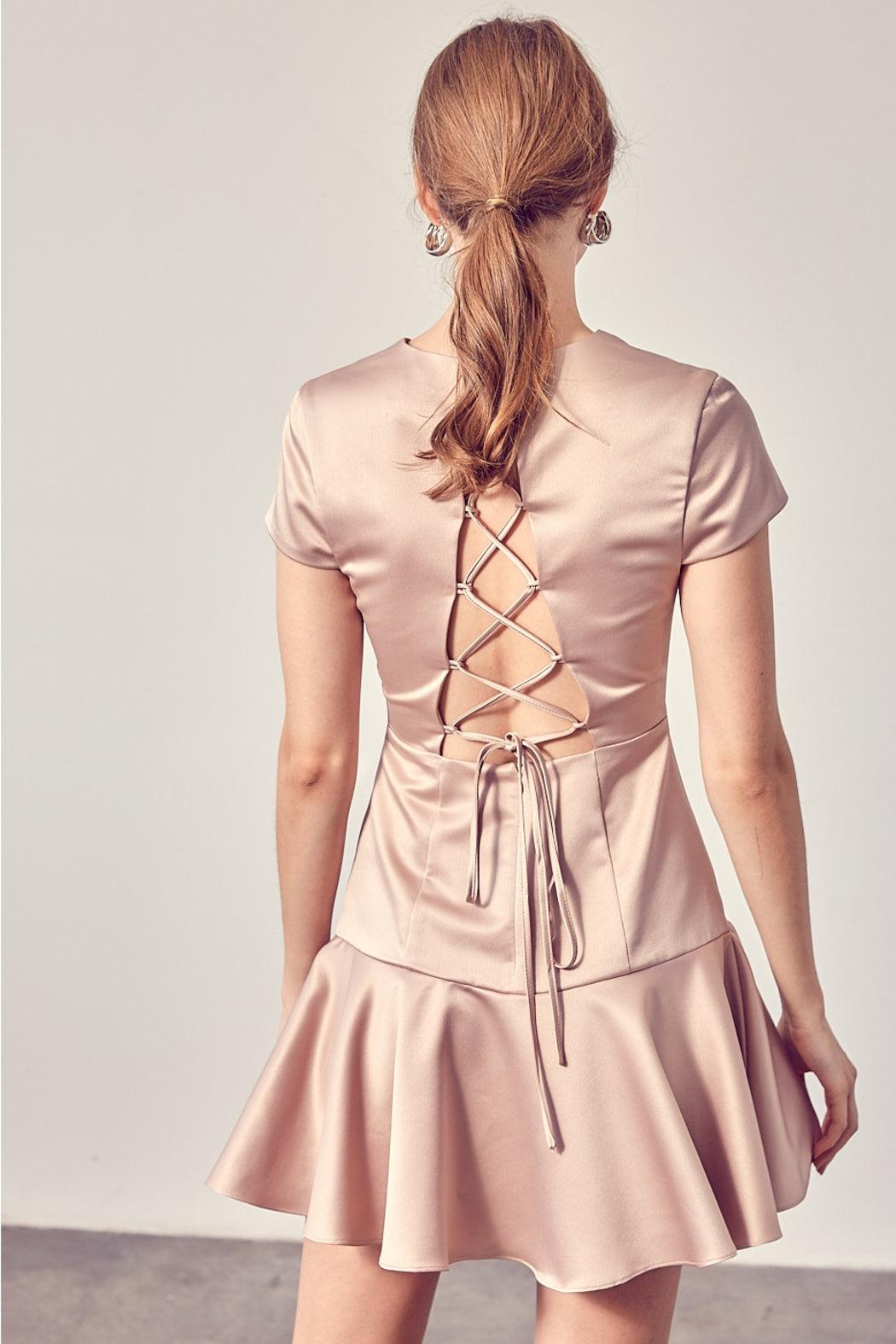 Back Open Criss Cross Detail Mini Dress Product Image