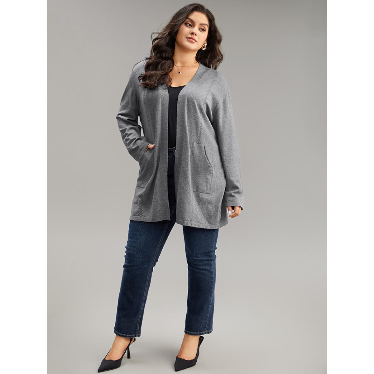 Plus Size Supersoft Essentials Solid Loose Patched Pocket Cardigan Gray Women Casual Loose Long Sleeve Everyday Cardigans BloomChic 18-20/2X Product Image