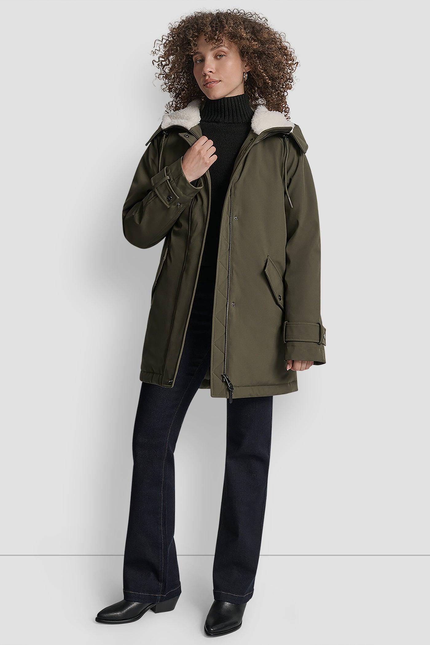 MID LENGTH FLEXTECH COAT WITH FUR HOOD Product Image