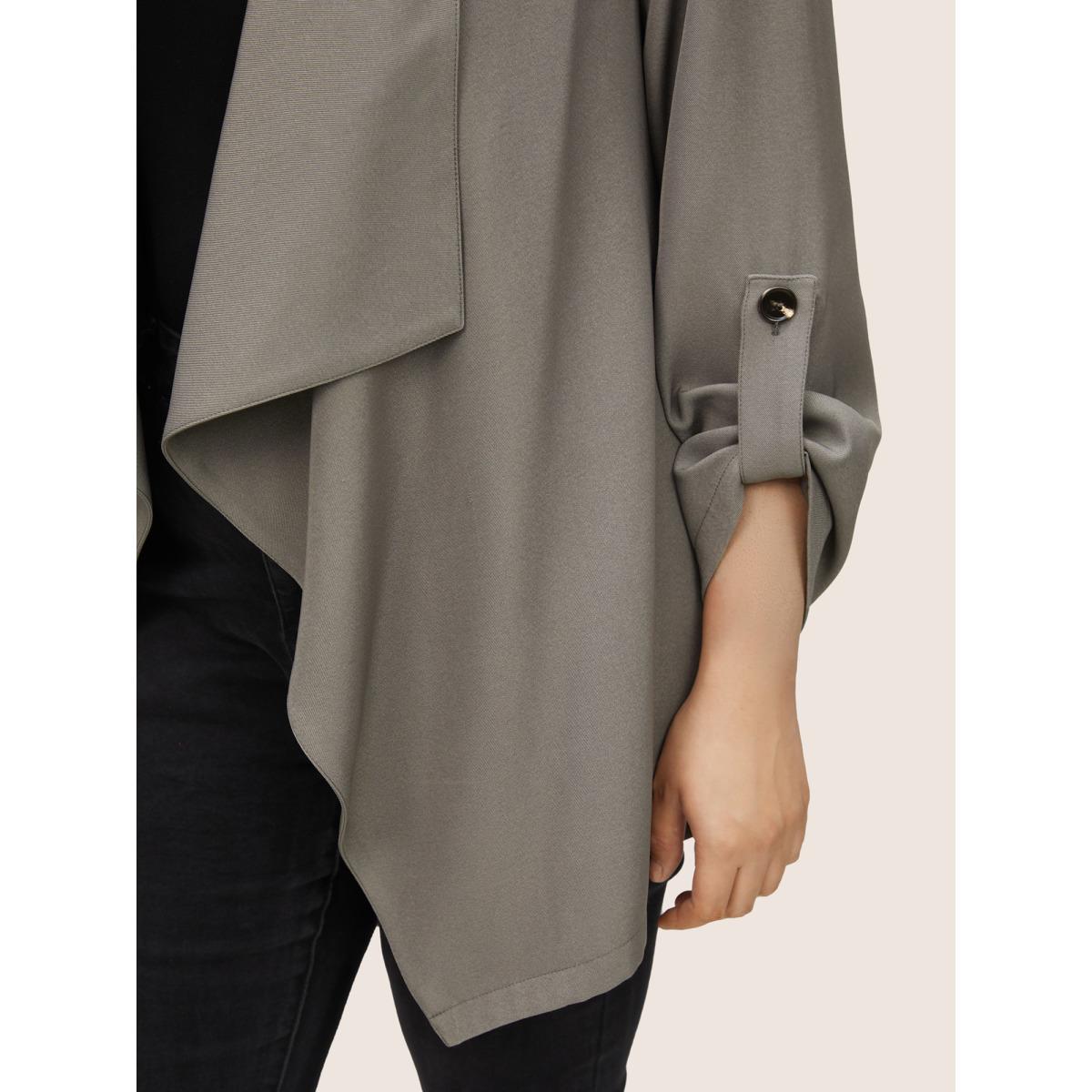 Plus Size Lapel Collar Tab Sleeve Hanky Hem Blazer Gray Women Everyday Plain Non Sleeve Long Sleeve Lapel Collar 10/M Slanted pocket Casual Blazers BloomChic Product Image