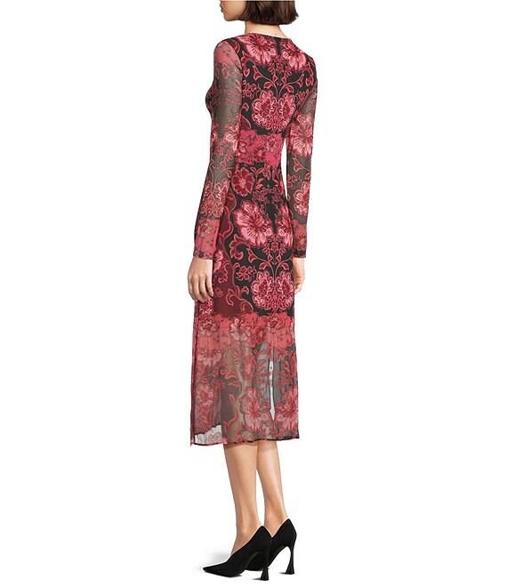 JOHNNY WAS Tulus Floral Print Mesh Knit Round Neck Long Sleeve Midi Dress Product Image