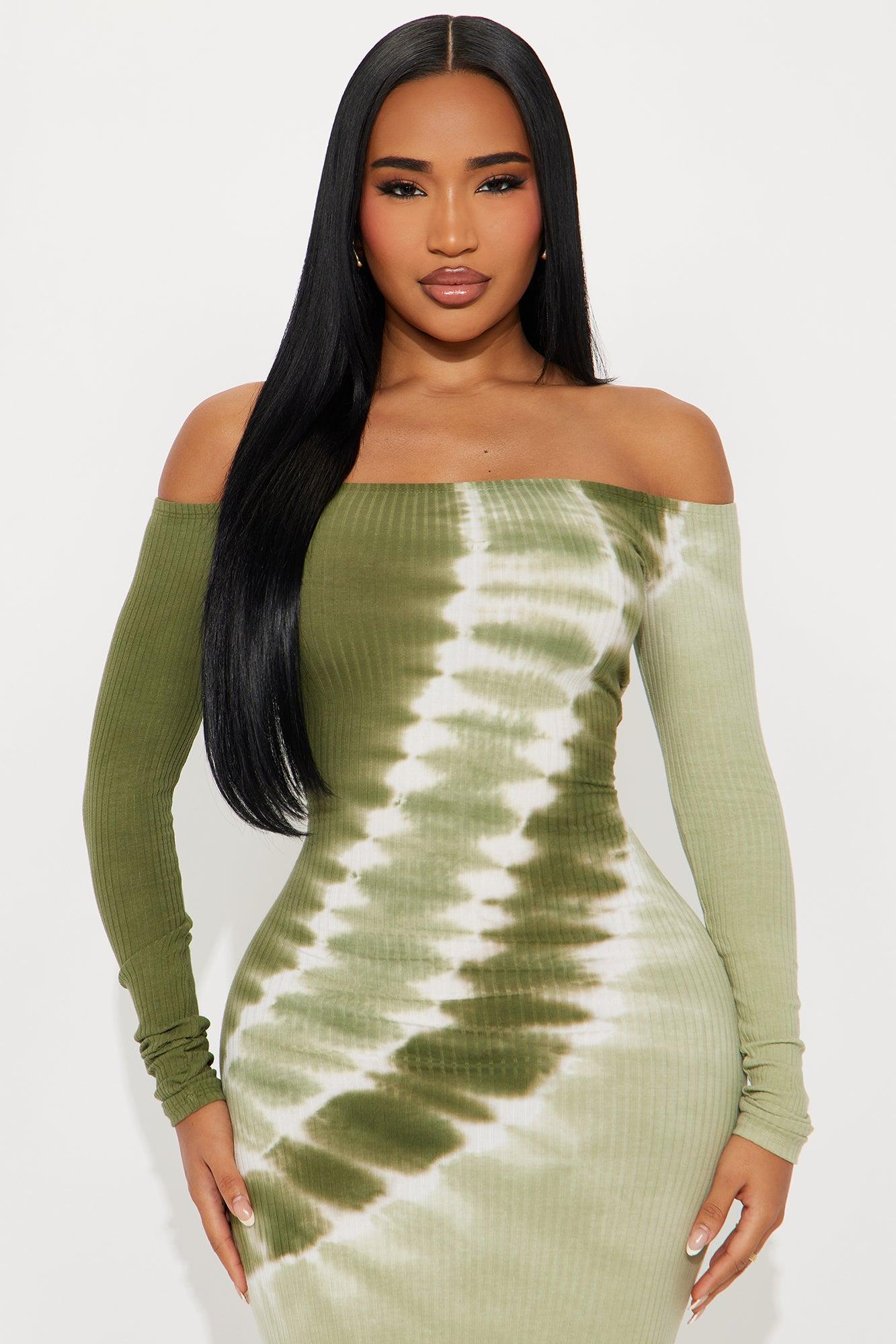 Beatrice Tie Dye Ribbed Maxi Dress - Olive/combo Female Product Image