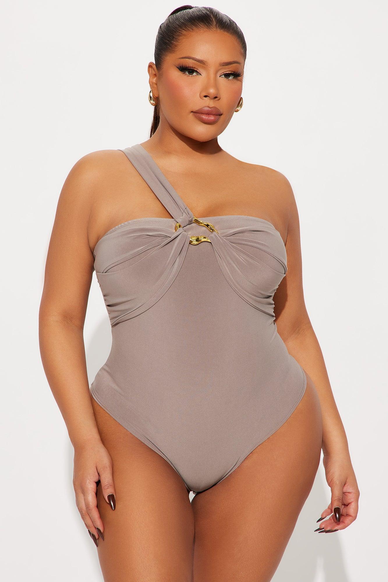 Annalise One Shoulder Ruched Bodysuit - Taupe Product Image