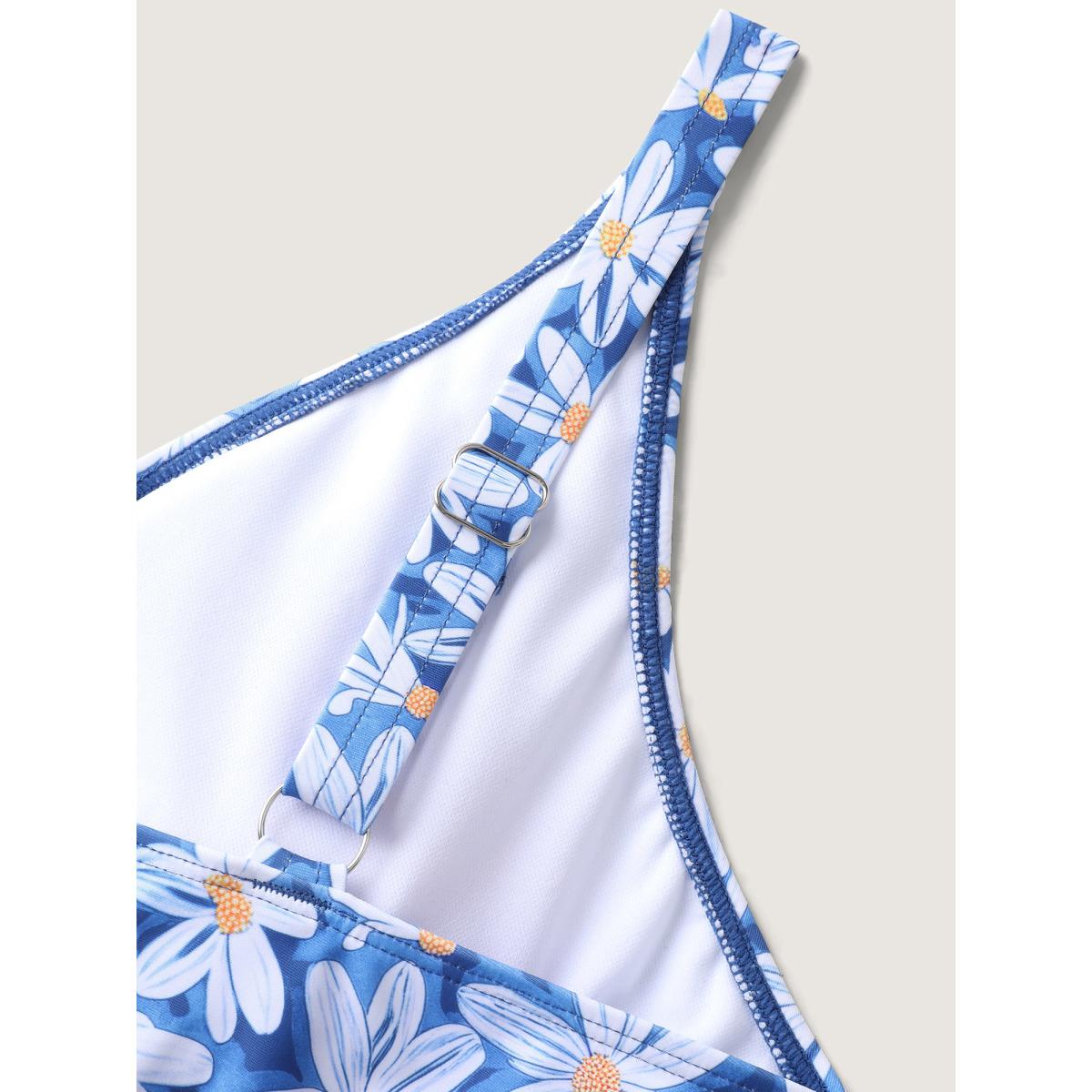 Plus Size Floral Belted Ruffled One-Piece Swimsuit Women's Swimwear Mediumblue Beach Curve Bathing Suits High stretch One Pieces BloomChic 18-20/2X Product Image