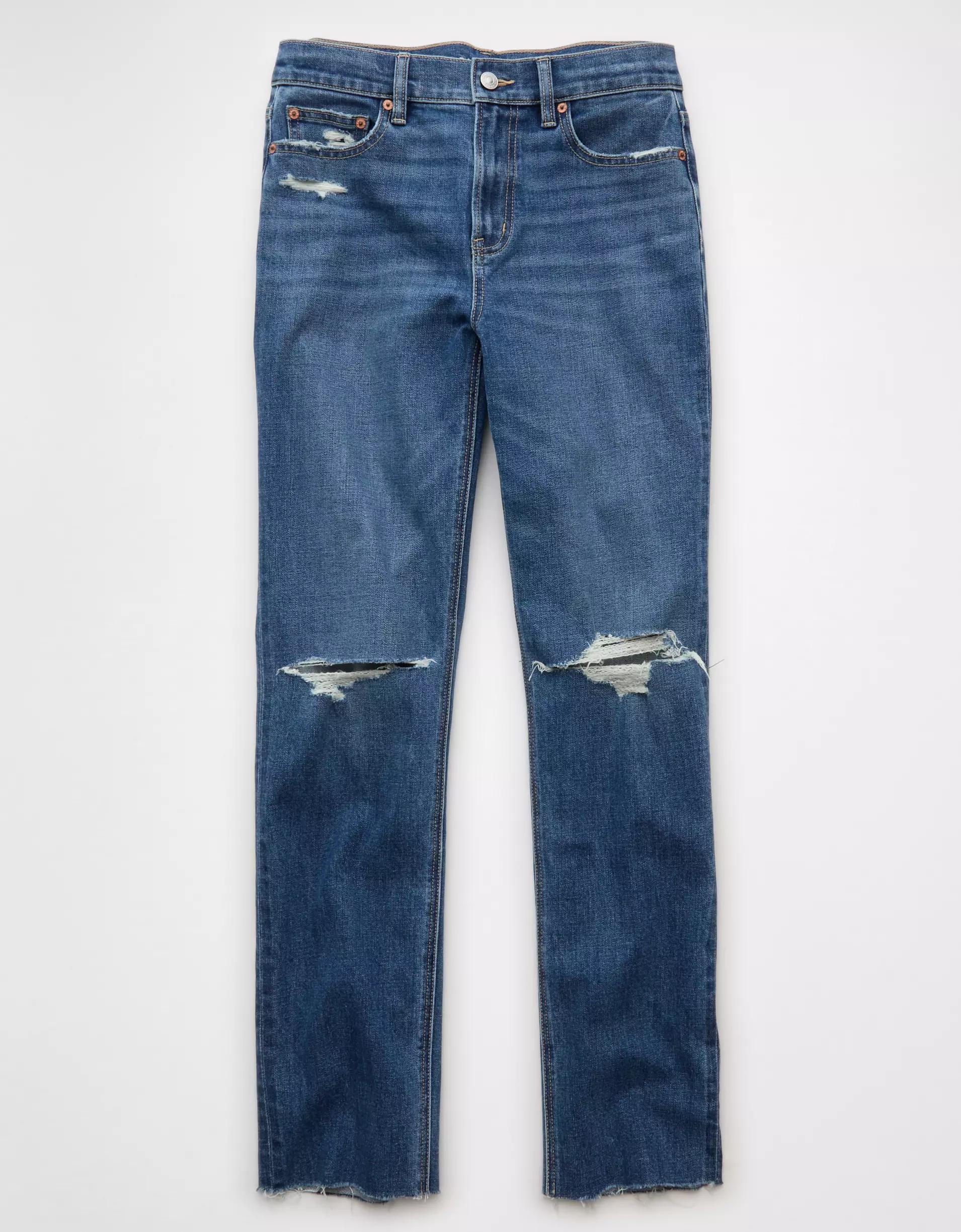 AE Stretch Ripped Super High-Waisted Straight Jean Product Image