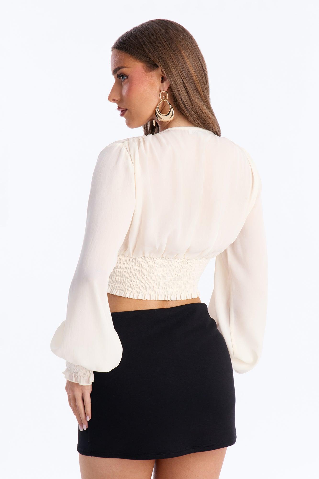 Bring The Flowers Ruched Chiffon Top - Cream Female Product Image