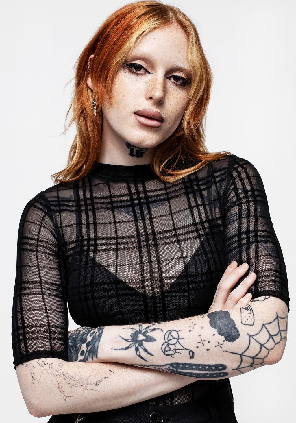 Buffy Check Mesh Short Sleeve Top Product Image