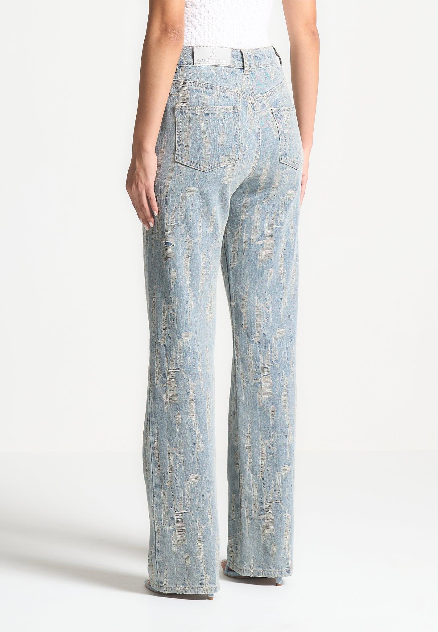 Florence - Distressed High Rise Straight Leg Jeans - Mid Blue Female Product Image