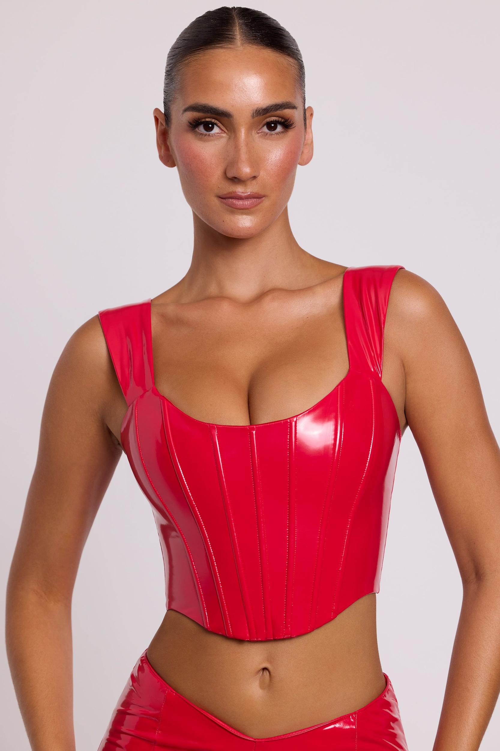 Push Up Vinyl Corset in Fire Red Product Image