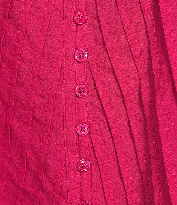 John Mark Pleated Solid Color Wire Collar 3/4 Sleeve Button Front Shirt Product Image