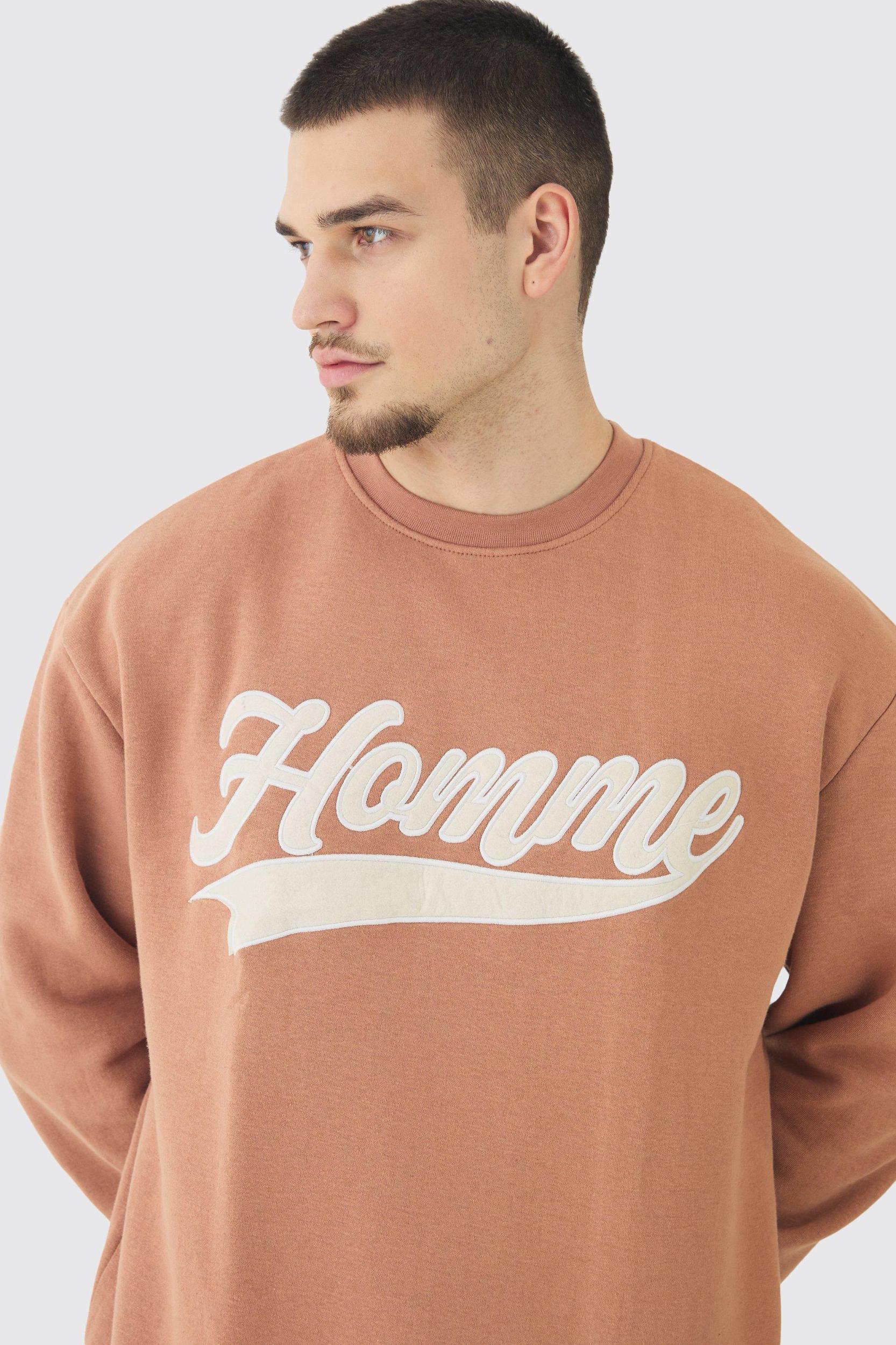 Tall Oversized Homme Applique Sweatshirt | boohooMAN USA Product Image