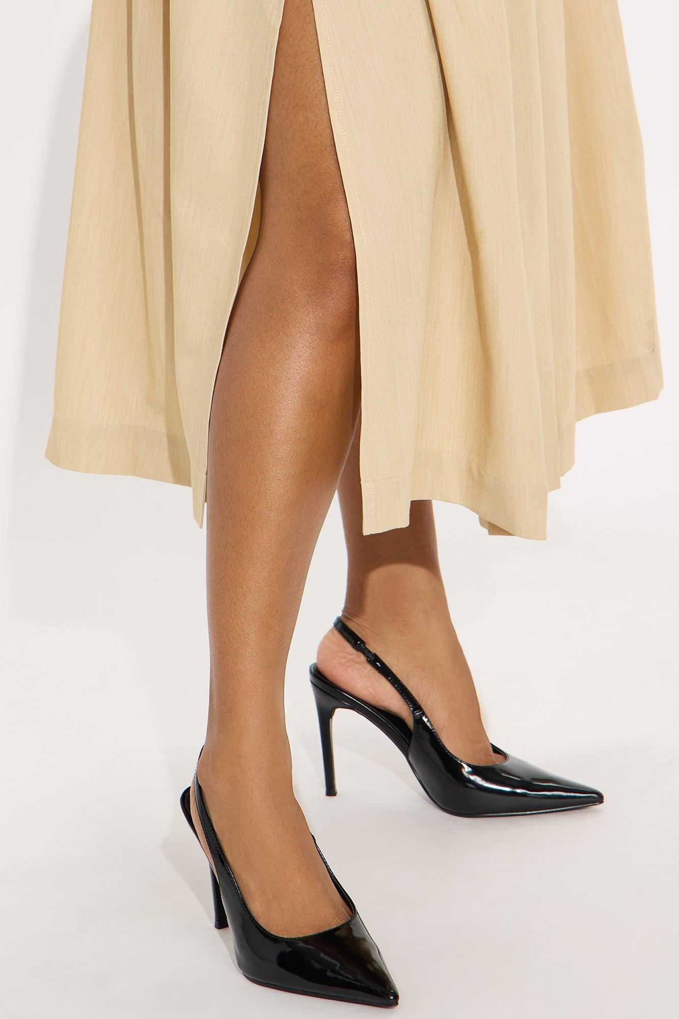 Standing On Business Pleated Midi Skirt - Khaki Female Product Image