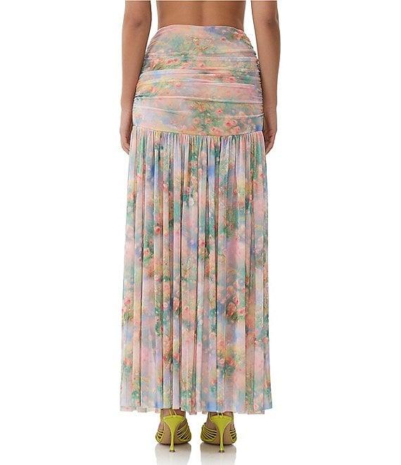 AFRM Val Floral Print Ruched Mesh Pleated Skirt Product Image