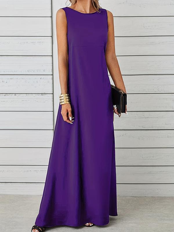 A-Line Loose Solid Color Round-Neck Maxi Dresses Product Image