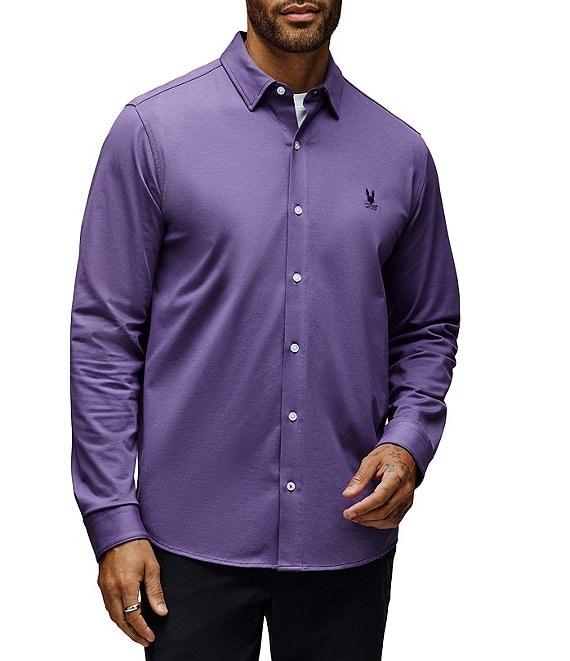 Psycho Bunny Jackson Classic Fit Stretch Knit Spread Collar Solid Dress Shirt Product Image
