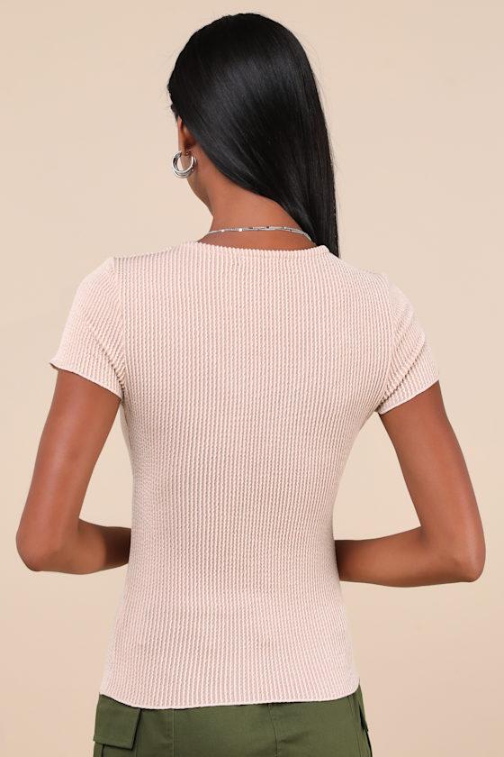 Stylish Appeal Cream Textured Short Sleeve Top Product Image