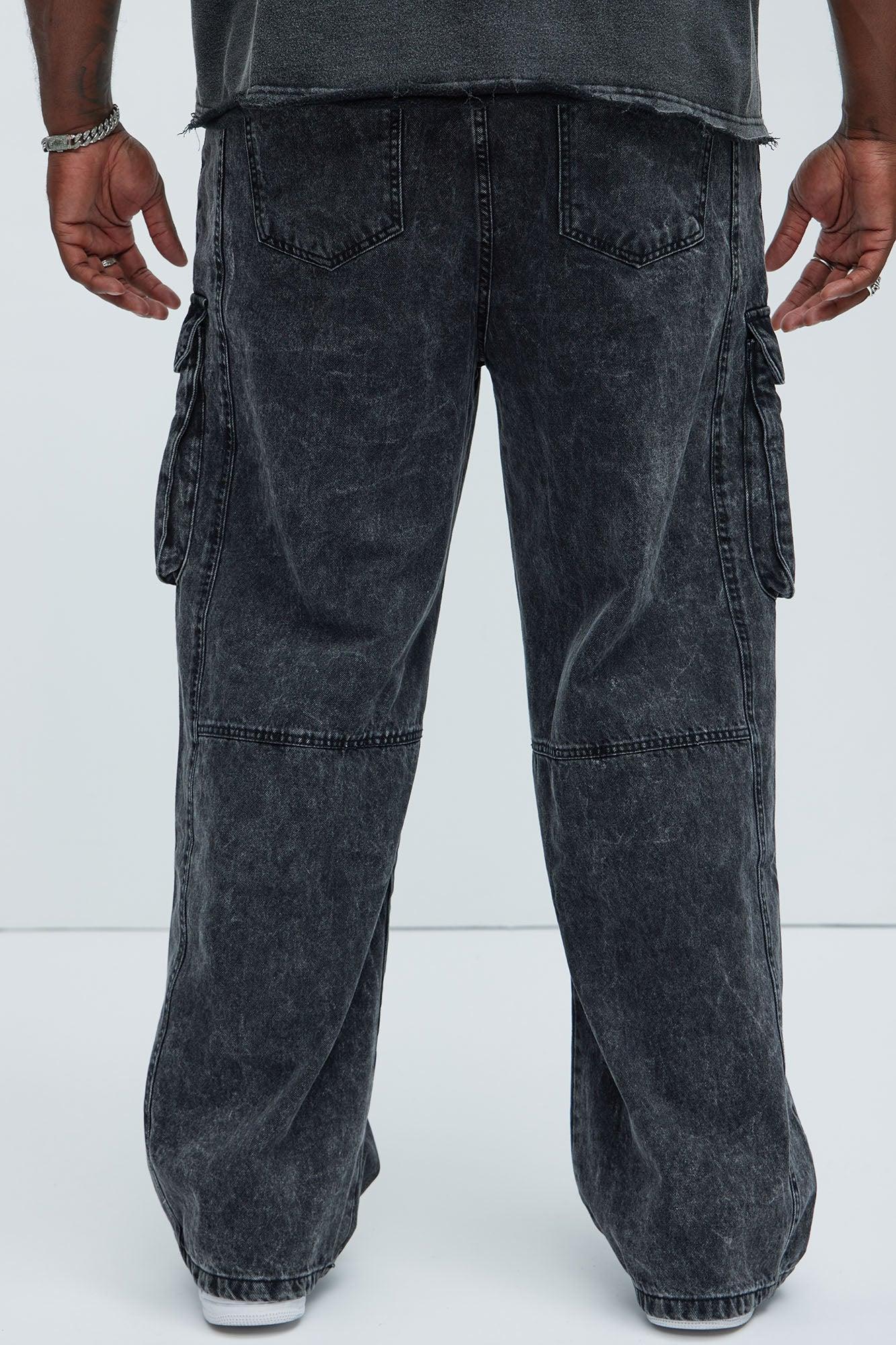 Baggy Clover Cargo Jeans - Black Product Image