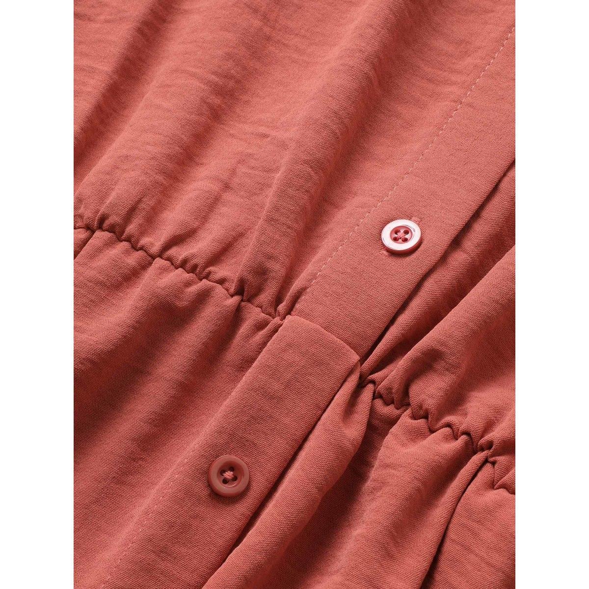 Plus Size Shirt Collar Button Through Belted Crepe Dress Rust Women At the Office Non Shirt collar Short sleeve Curvy Midi Dress BloomChic 12/L Product Image