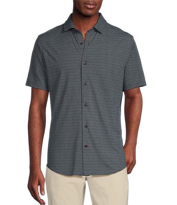 Cremieux Blue Label Geo Print Coat Front Knit Short Sleeve Shirt Product Image