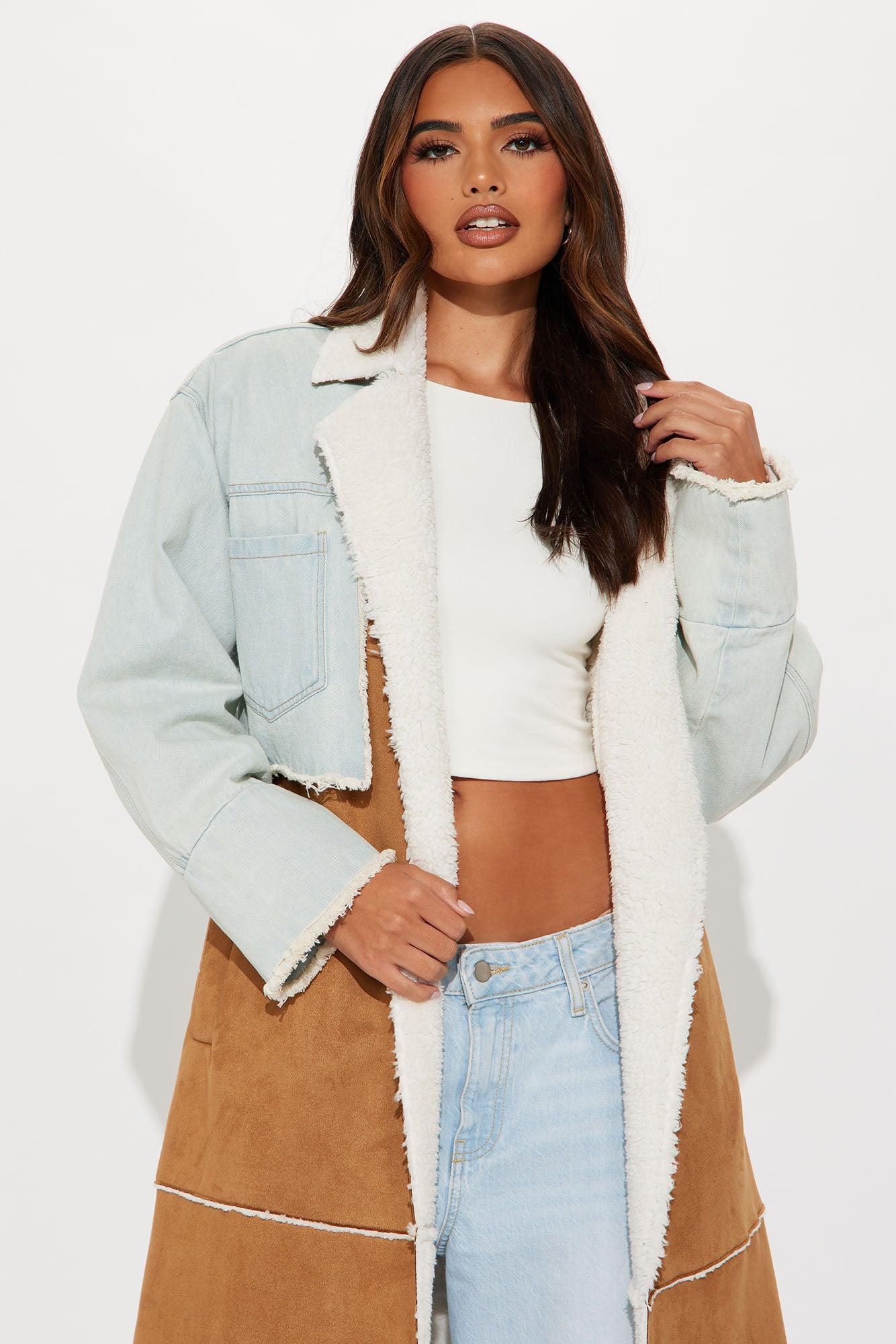 Get Your Karma Mixed Denim Trench Coat - Camel/combo Product Image