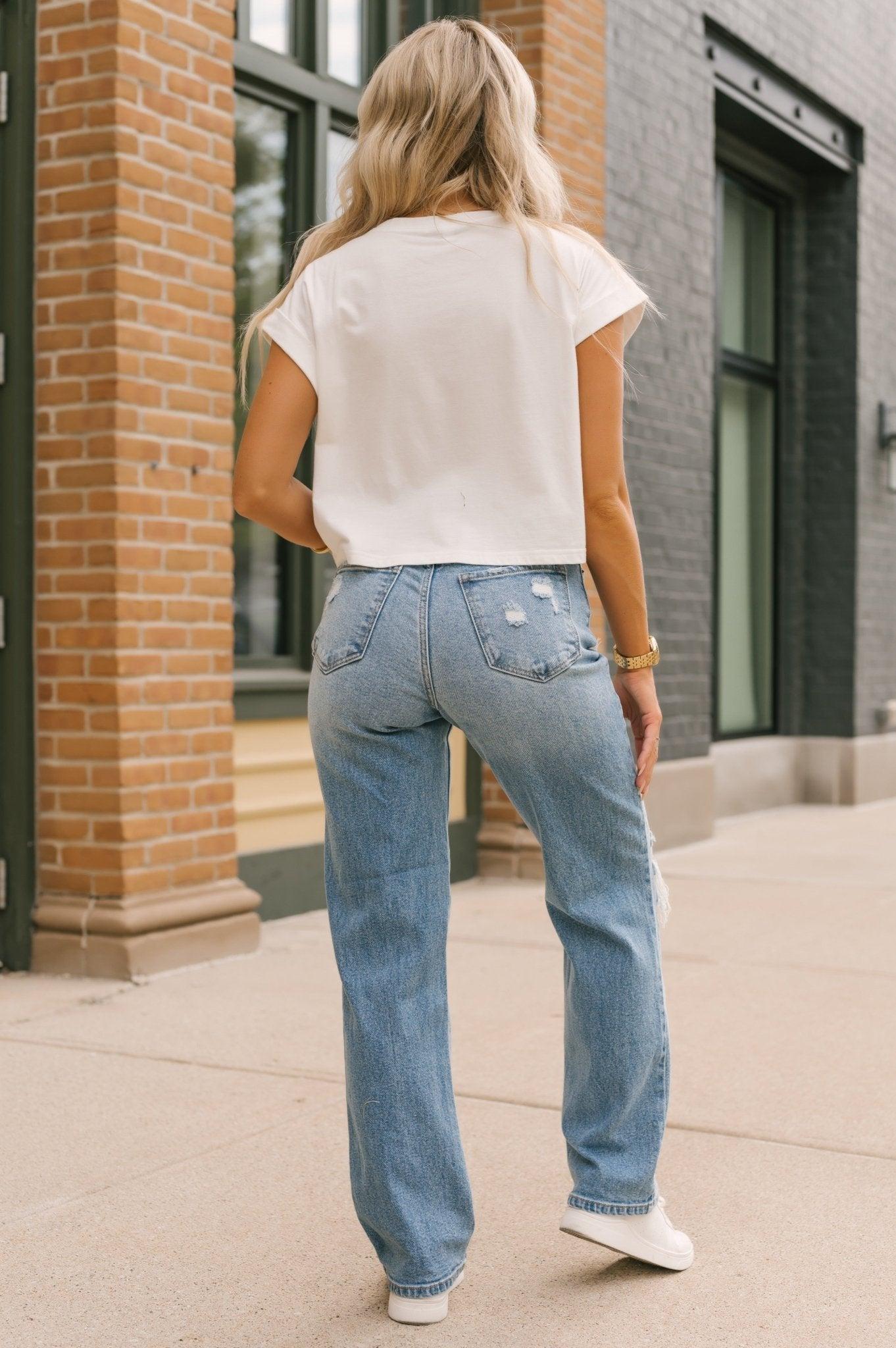 Light Denim High Rise Destroyed Dad Jeans - FINAL SALE Product Image