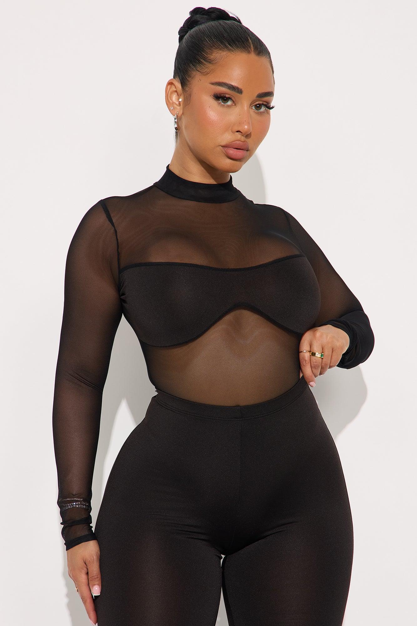 Brenda Sheer Bodysuit Pant Set - Black Product Image