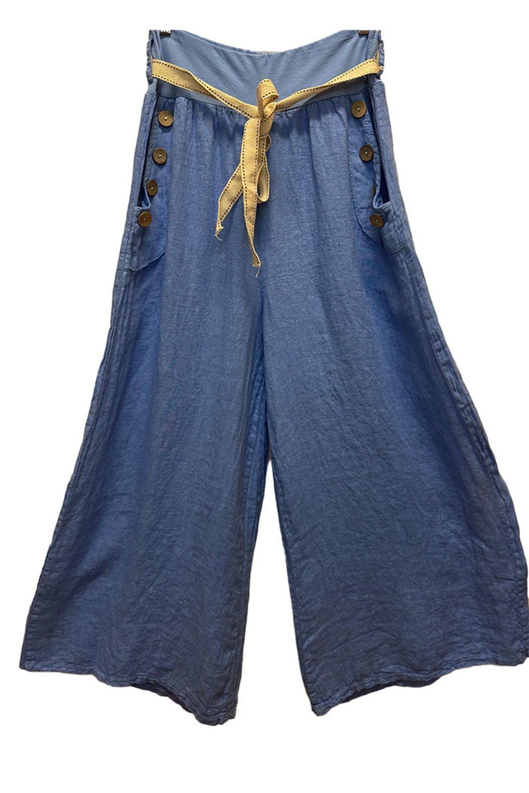 Italian Button Detail Linen Pants Product Image