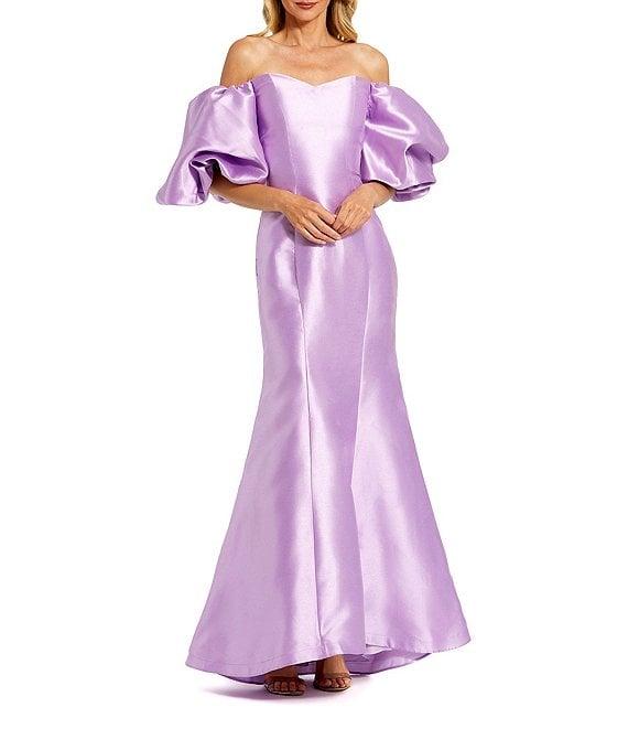 Mac Duggal Off-The-Shoulder Puff Short Sleeve Mermaid Gown Product Image