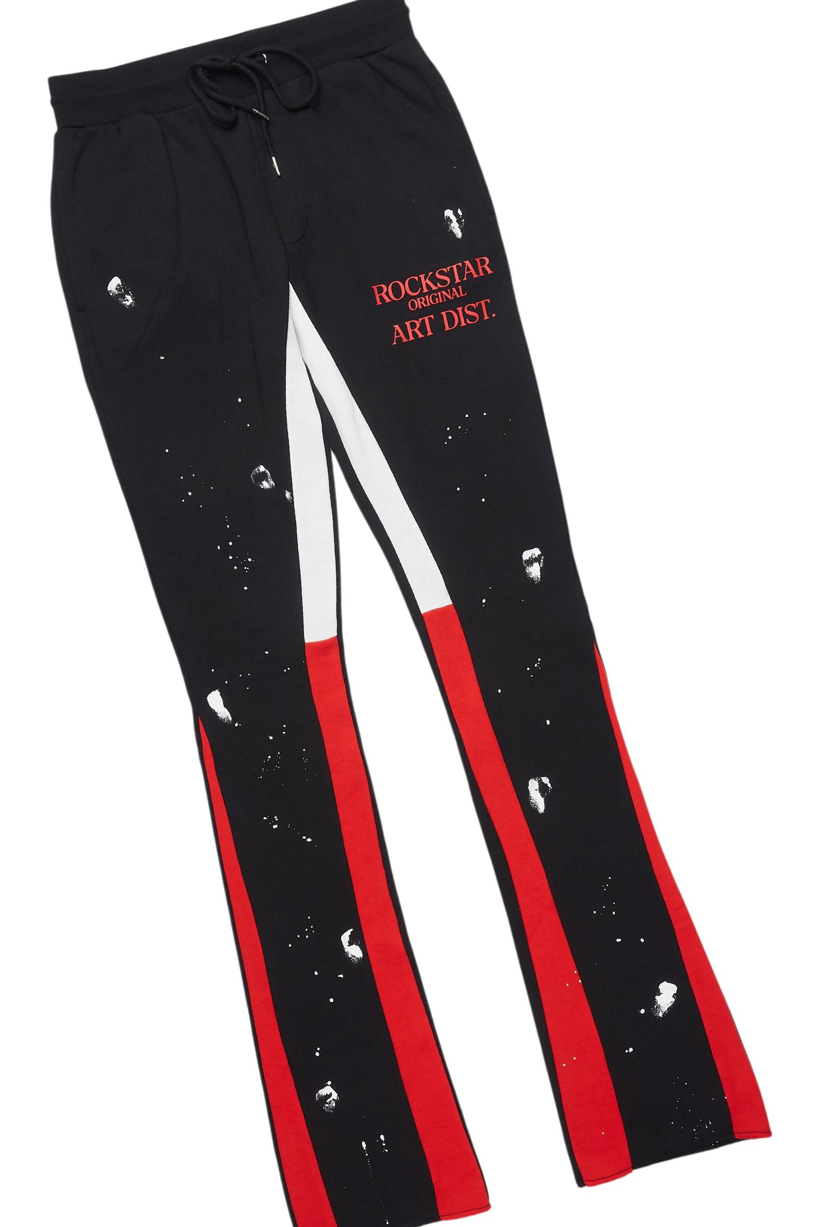 Raffer Black/Bright Red Hoodie/Stacked Flare Pant Set Male Product Image