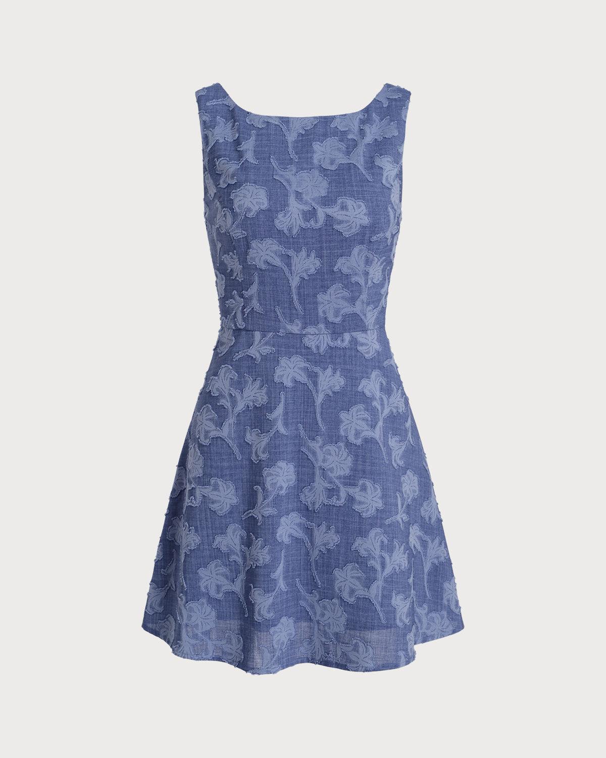 Blue Round Neck Sleeveless Mini Dress Product Image