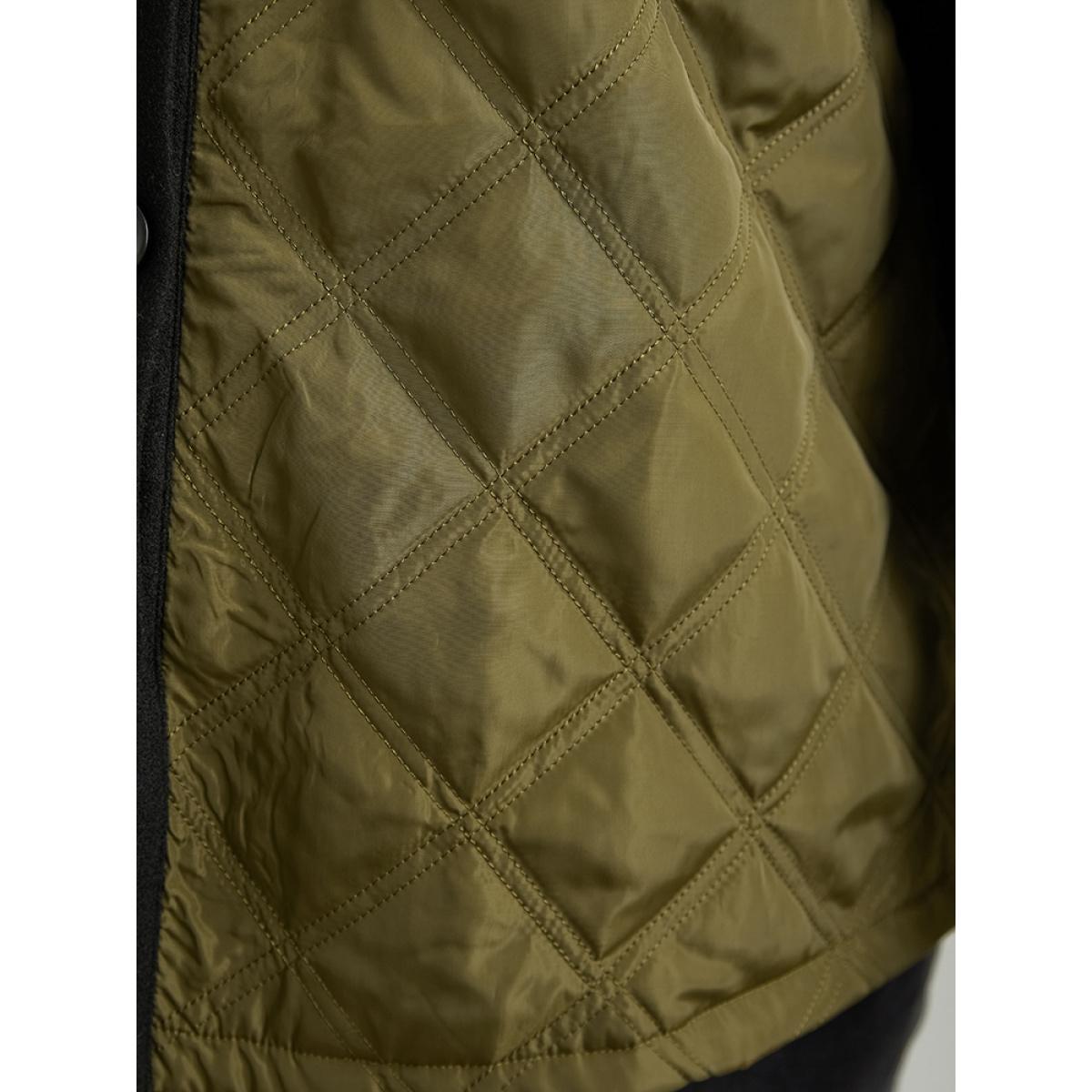 Plus Size Contrast Patchwork Quilted Button Up Jacket Women ArmyGreen Casual Texture Ladies Dailywear Winter Coats BloomChic 18-20/2X Product Image