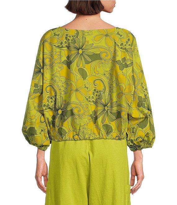 Bryn Walker Organic Cotton Poplin Gianna Floral Round Neck Relaxed Long Sleeve Shirt Product Image