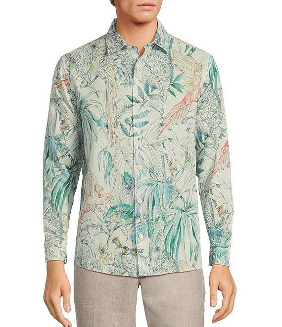 Caribbean Watercolor Linen Long Sleeve Woven Shirt Product Image