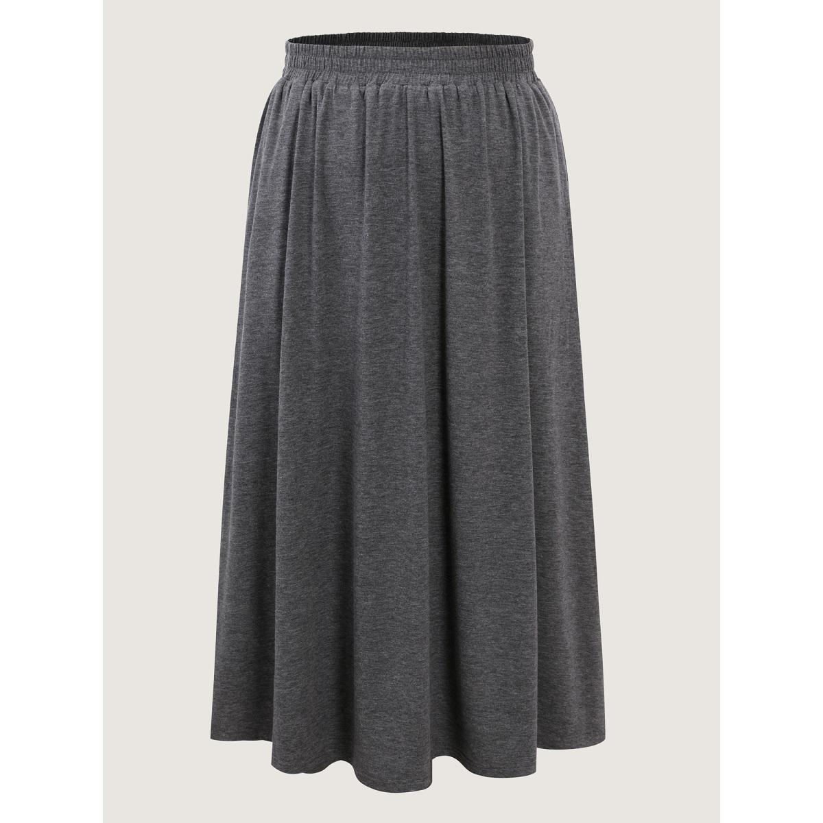 Plus Size Supersoft Wide Waistband Maxi Skirt Women DimGray Leisure High stretch Side seam pocket Casual Skirts BloomChic 30/6X Product Image