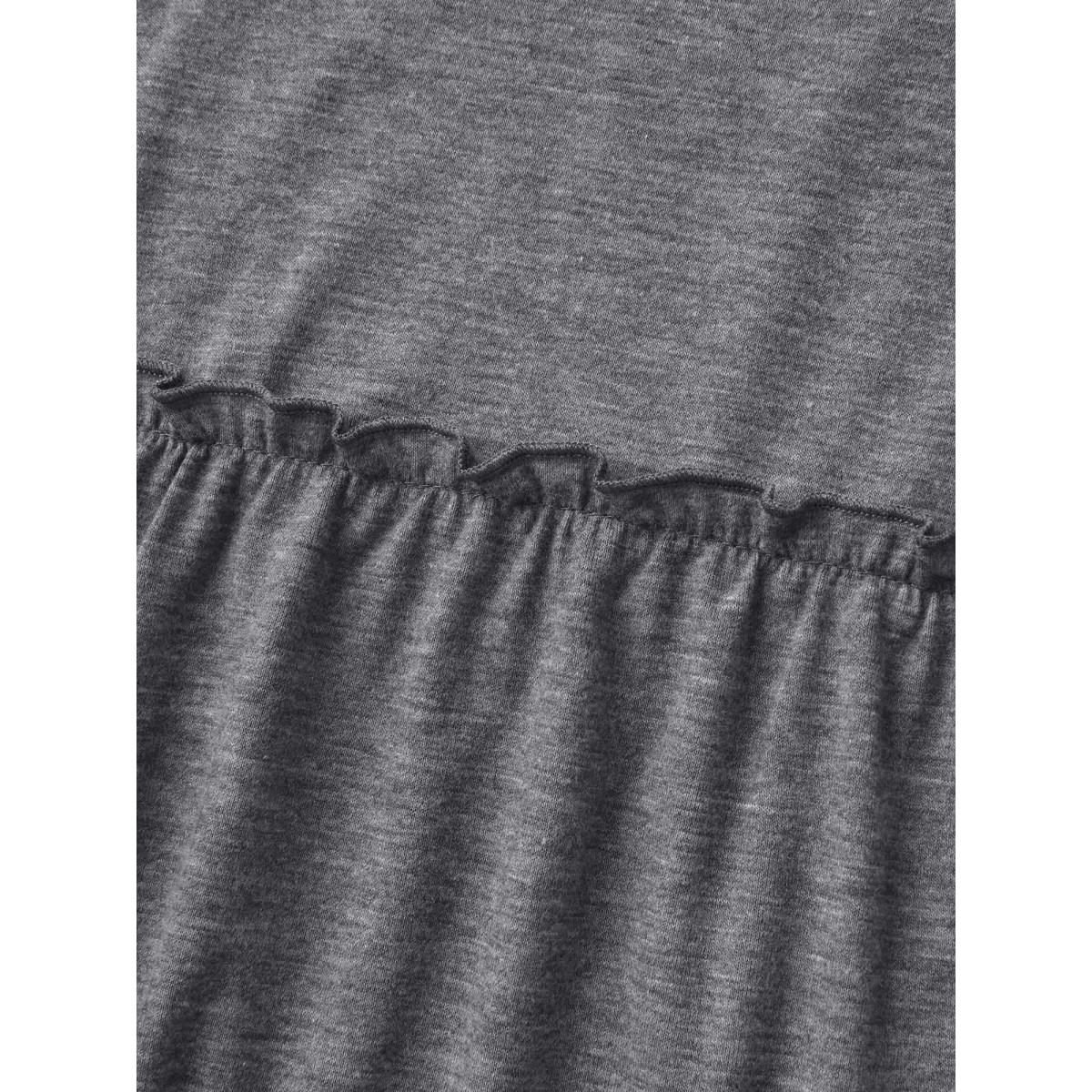 Plus Size Supersoft Heathered Ruched Straps Midi Dress DimGray Women Casual Frill Trim Knit Dresses Bloomchic 18-20/2X Product Image