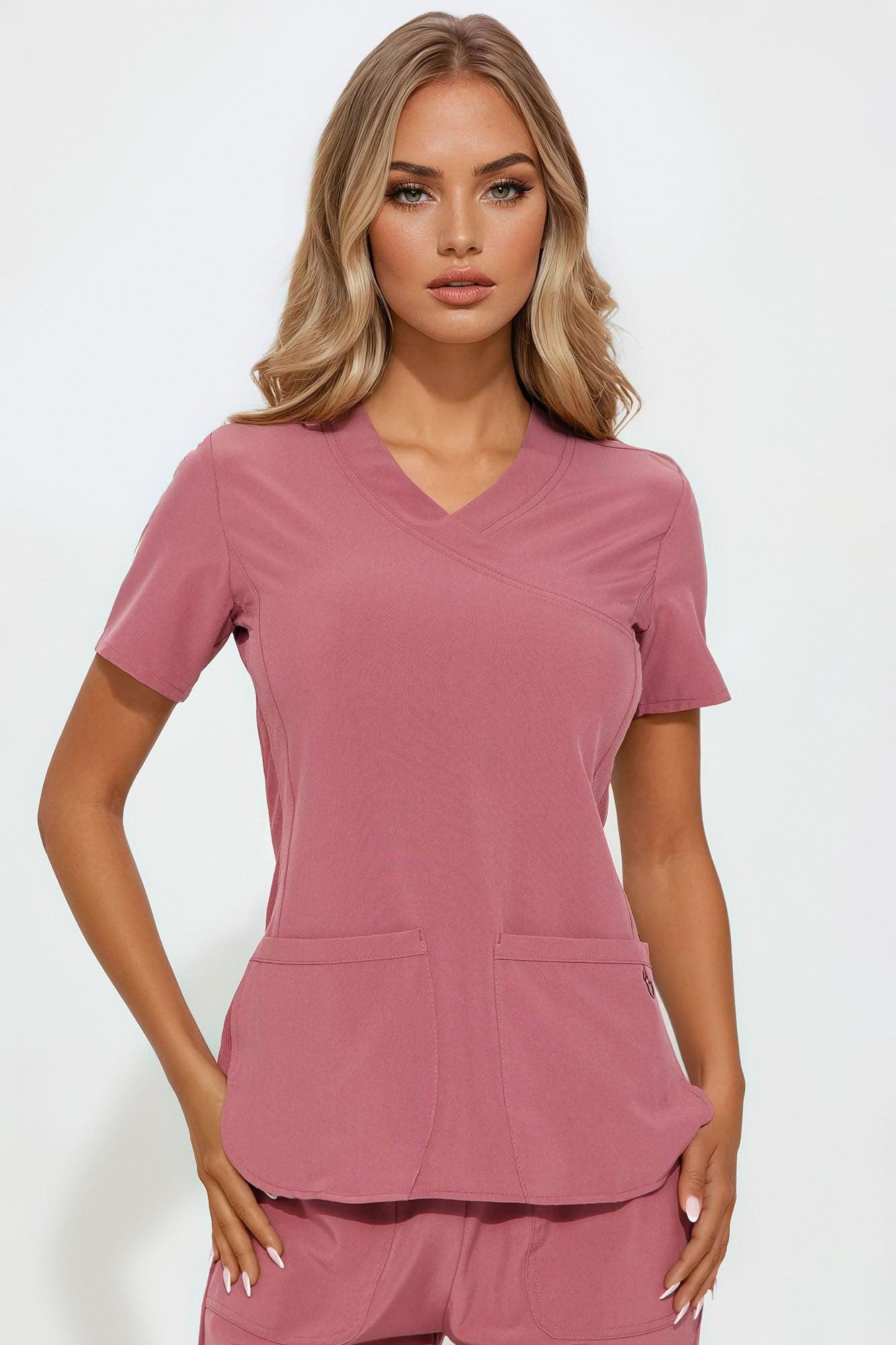 Feeling Better Stretch Scrub Uniform Jogger Set - Rose Female Product Image